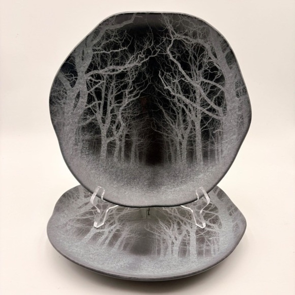 Corona Forest Tree Halloween Dinner Plates Set of 2 Black Organic Shape Colombia